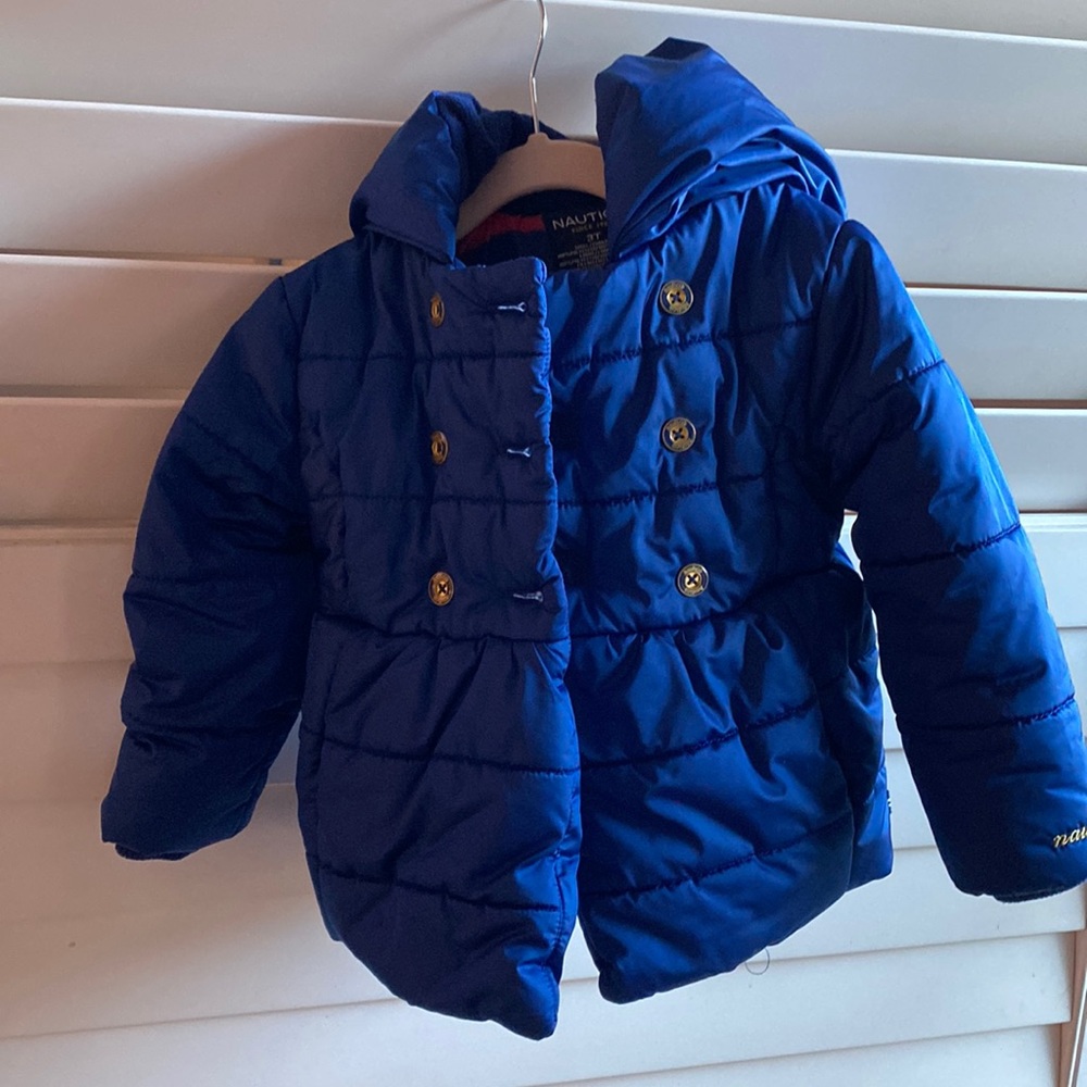 Royal blue nautical puffer jacket